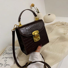 Female Stone Pattern Tote Bag Lock Shoulder Messenger Bag