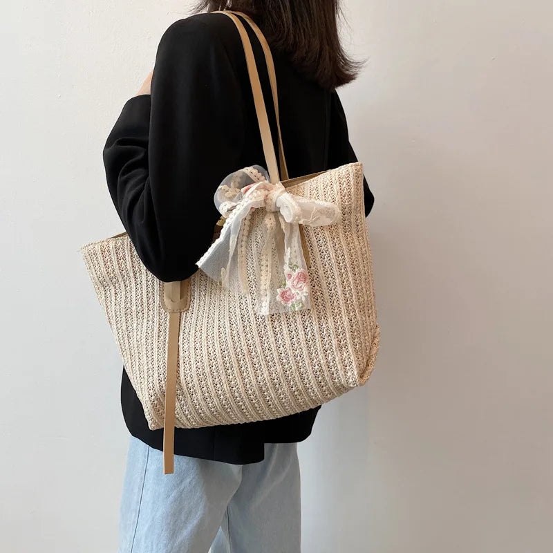 Straw Woven Handbag Women Beach Tote Crossbody Bag