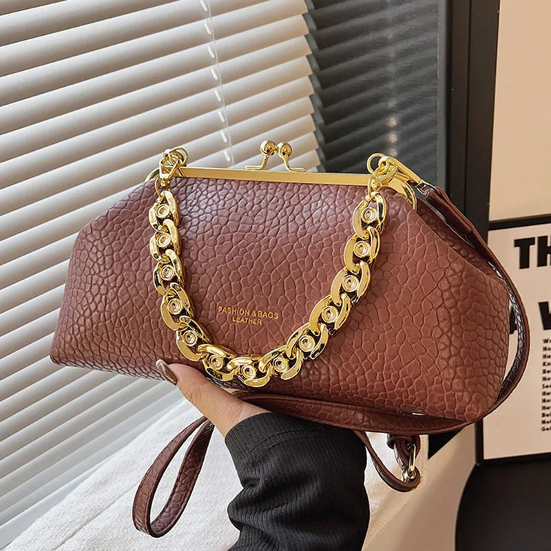 Women Chain Shoulder Bags Green Brown Clutch Handbags Clip Crossbody Bags Totes