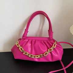 Women Heavy Chain Crossbody Bags Ruched Shoulder Bags Handbags