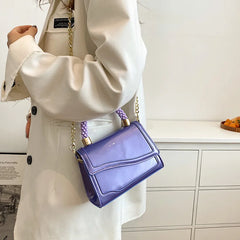 Patent Leather Chain Crossbody Bags Purple Green Shoulder Bags Evening Clutch