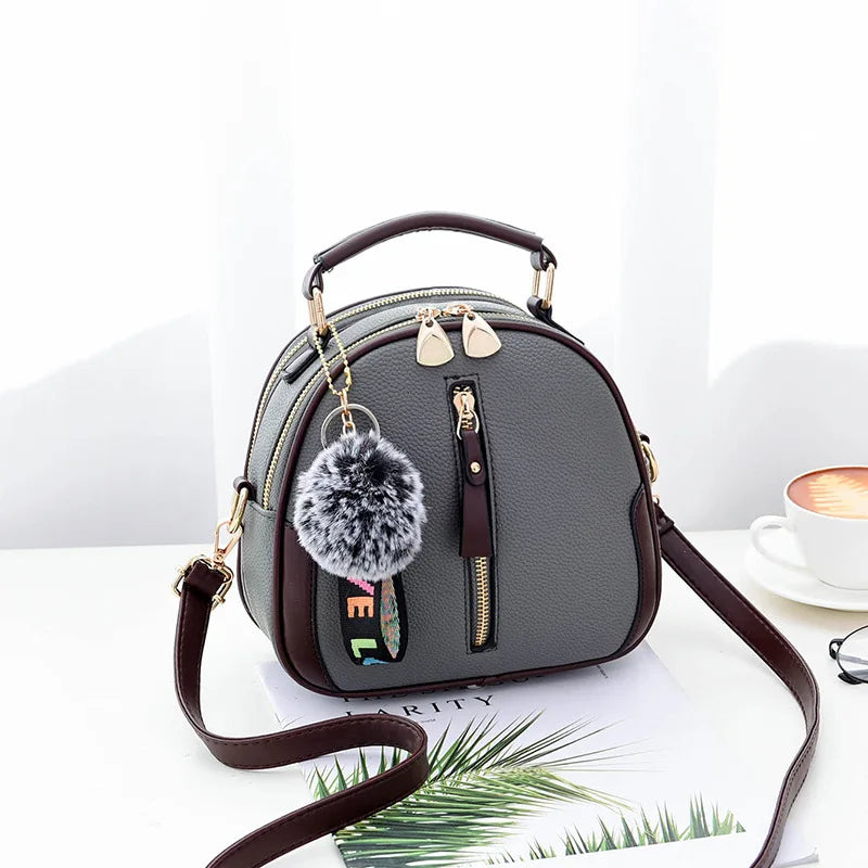 Women's One Shoulder Messenger Small Bag with Hair Ball Decoration