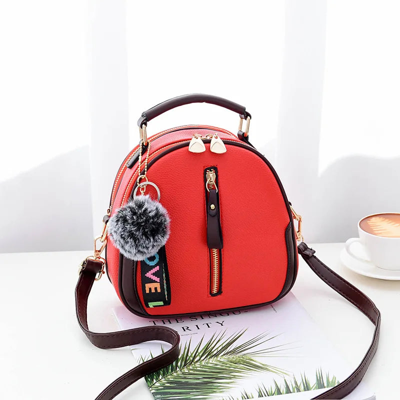 Women's One Shoulder Messenger Small Bag with Hair Ball Decoration