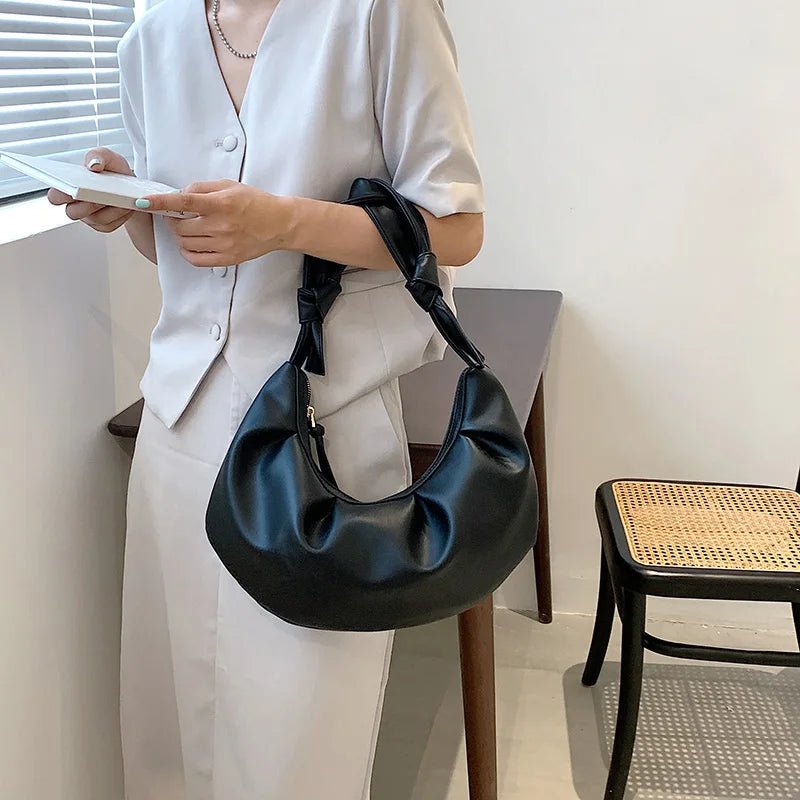 Women's Pleated Cloud Bag Yellow Evening Party Clutch Shoulder Bags