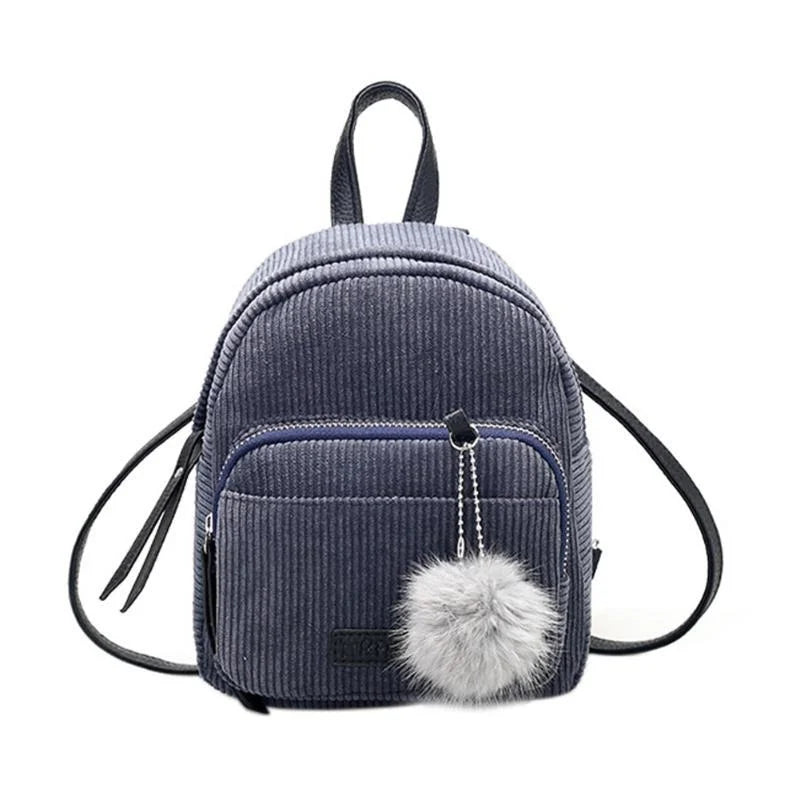 Corduroy Mini Backpack for Women Girls School Travel Shoulder Bag