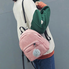 Corduroy Mini Backpack for Women Girls School Travel Shoulder Bag
