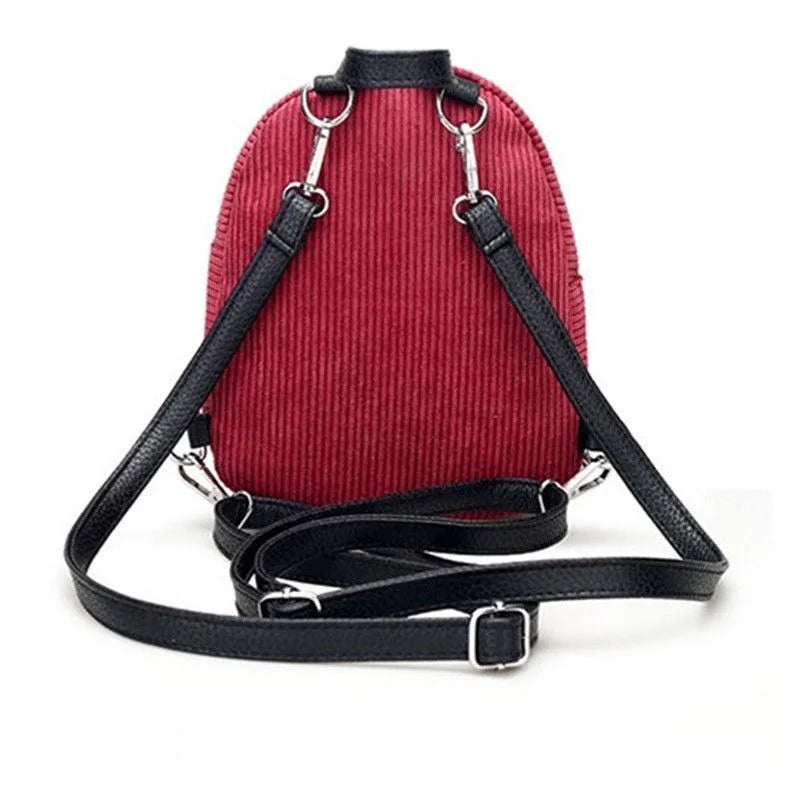 Corduroy Mini Backpack for Women Girls School Travel Shoulder Bag
