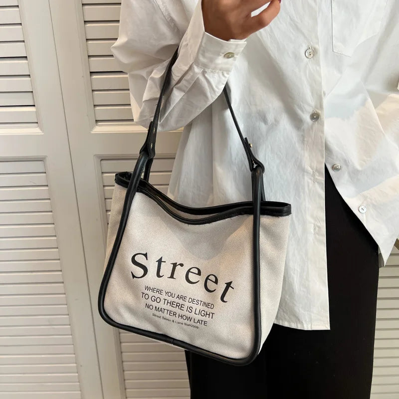 Canvas Tote Bags for Women Solid Letter Shoulder Bags Ladies Handbag
