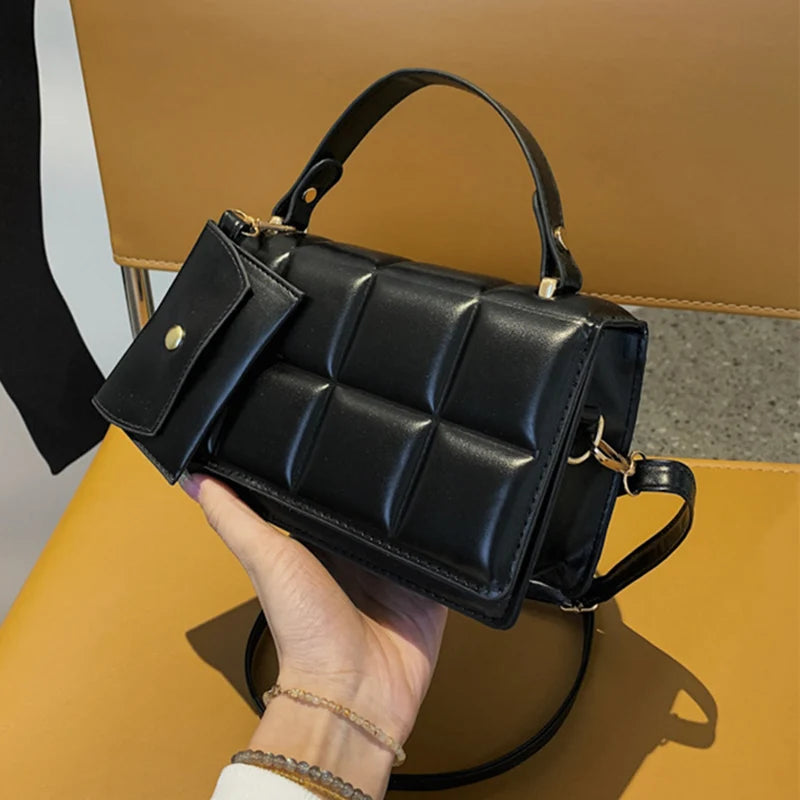 Small Flap Messenger Bag Clutch Plaid PU Leather Female Handbag