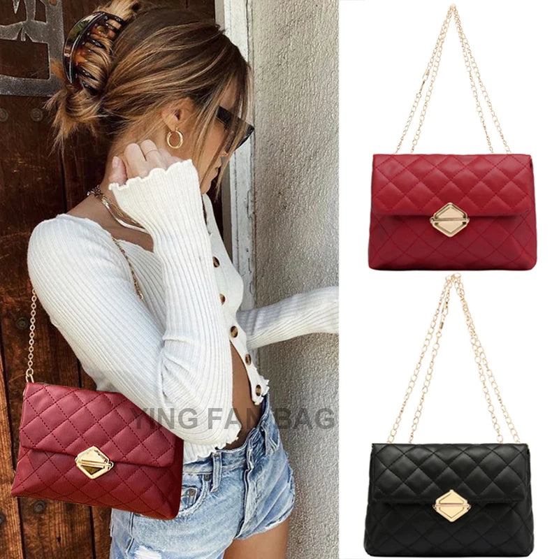 Women's Rhombus Embroidered Shoulder Bag Chain Crossbody
