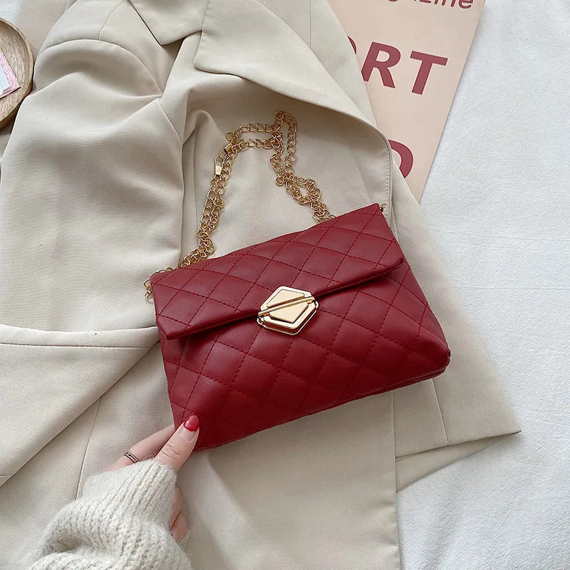 Women's Rhombus Embroidered Shoulder Bag Chain Crossbody