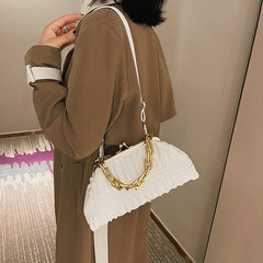 Chain Shoulder Bags PU Crossbody Handbag for Women Pleated Shopping