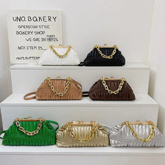 Chain Shoulder Bags PU Crossbody Handbag for Women Pleated Shopping