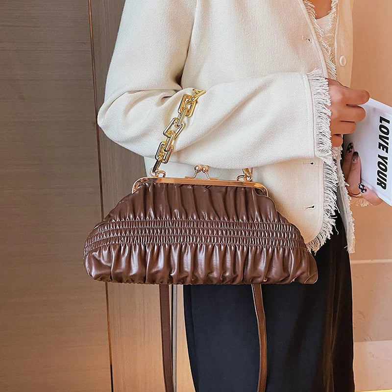 Chain Shoulder Bags PU Crossbody Handbag for Women Pleated Shopping