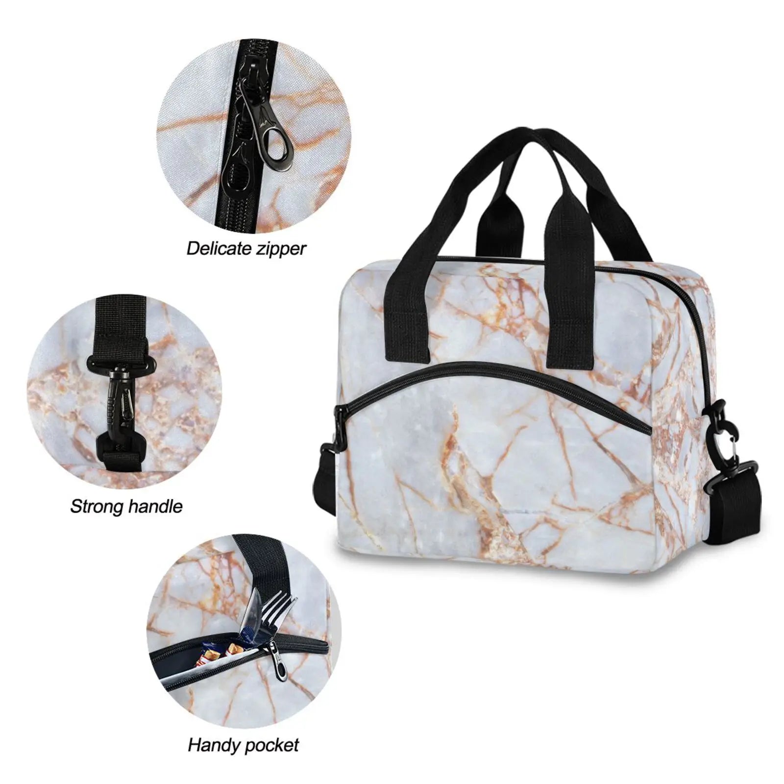 Marble Print Lunch Bag Multicolor Cooler Bags Men Women Thermal Breakfast Box