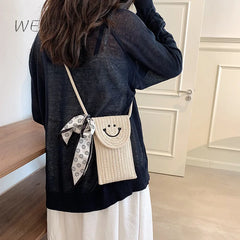 Red Linen Grass Woven Pu Single Shoulder Messenger Small Square Bag