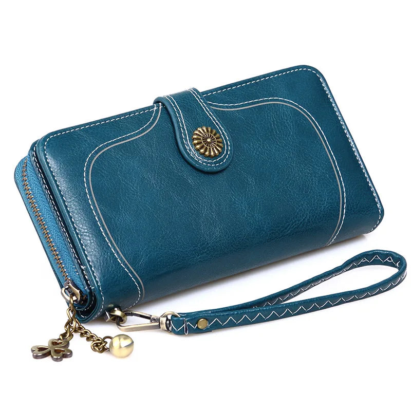 Oil wax Women Wallet Long Clutch Coin Phone Purse
