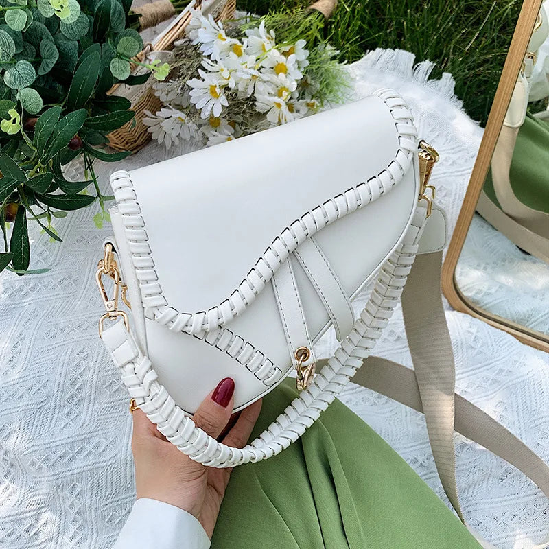 Saddle Women Bag One Shoulder Handle Casual Hasp Zipper PU Material Inside Lock
