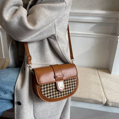 Saddle Women Bag Shoulder Handle Casual Hasp Zipper Pu Polyester Ba