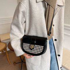 Saddle Women Bag Shoulder Handle Casual Hasp Zipper Pu Polyester Ba