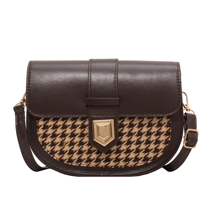 Saddle Women Bag Shoulder Handle Casual Hasp Zipper Pu Polyester Ba