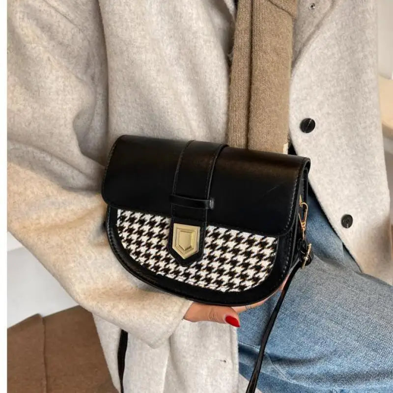 Saddle Women Bag Shoulder Handle Casual Hasp Zipper Pu Polyester Ba