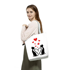 Love Cats Print Tote Bag High Capacity Shoulder Bag