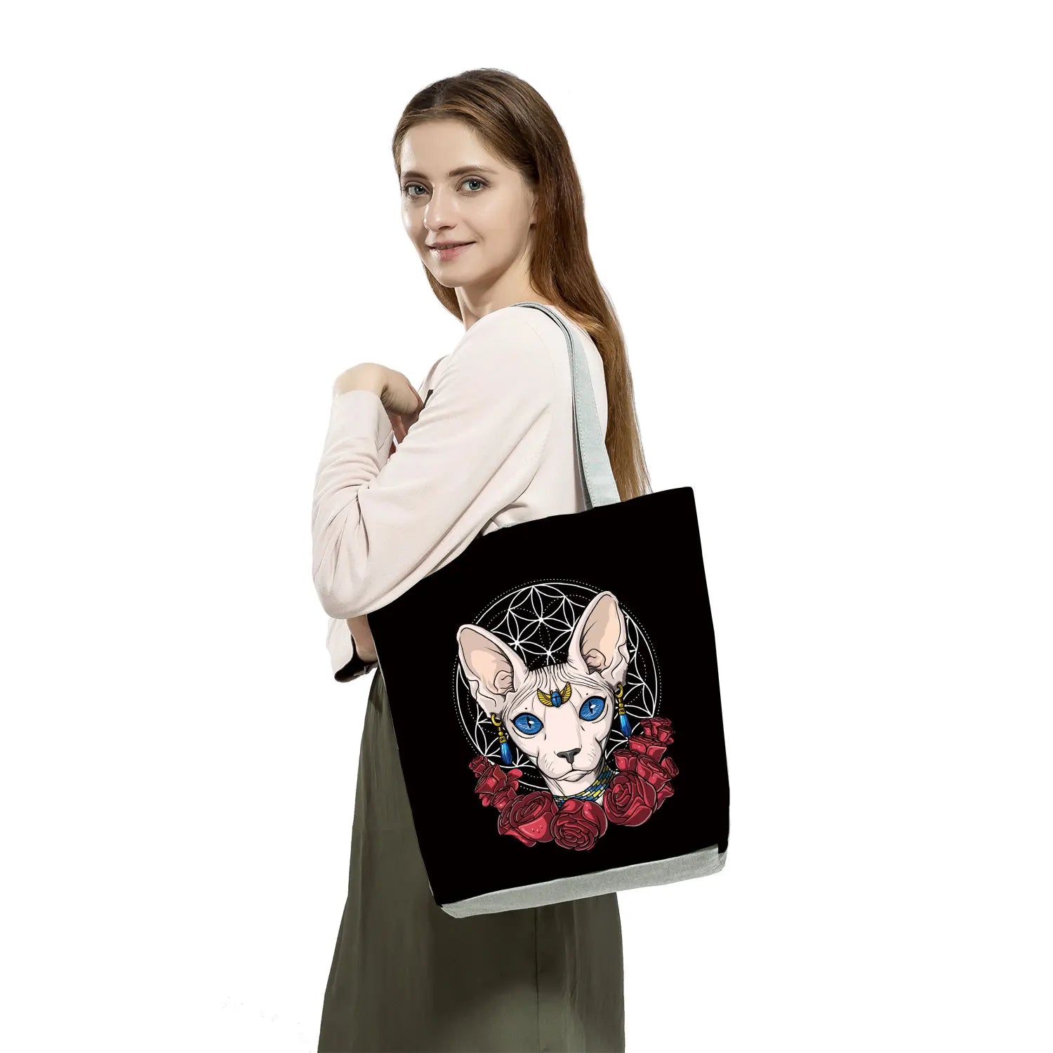Love Cats Print Tote Bag High Capacity Shoulder Bag