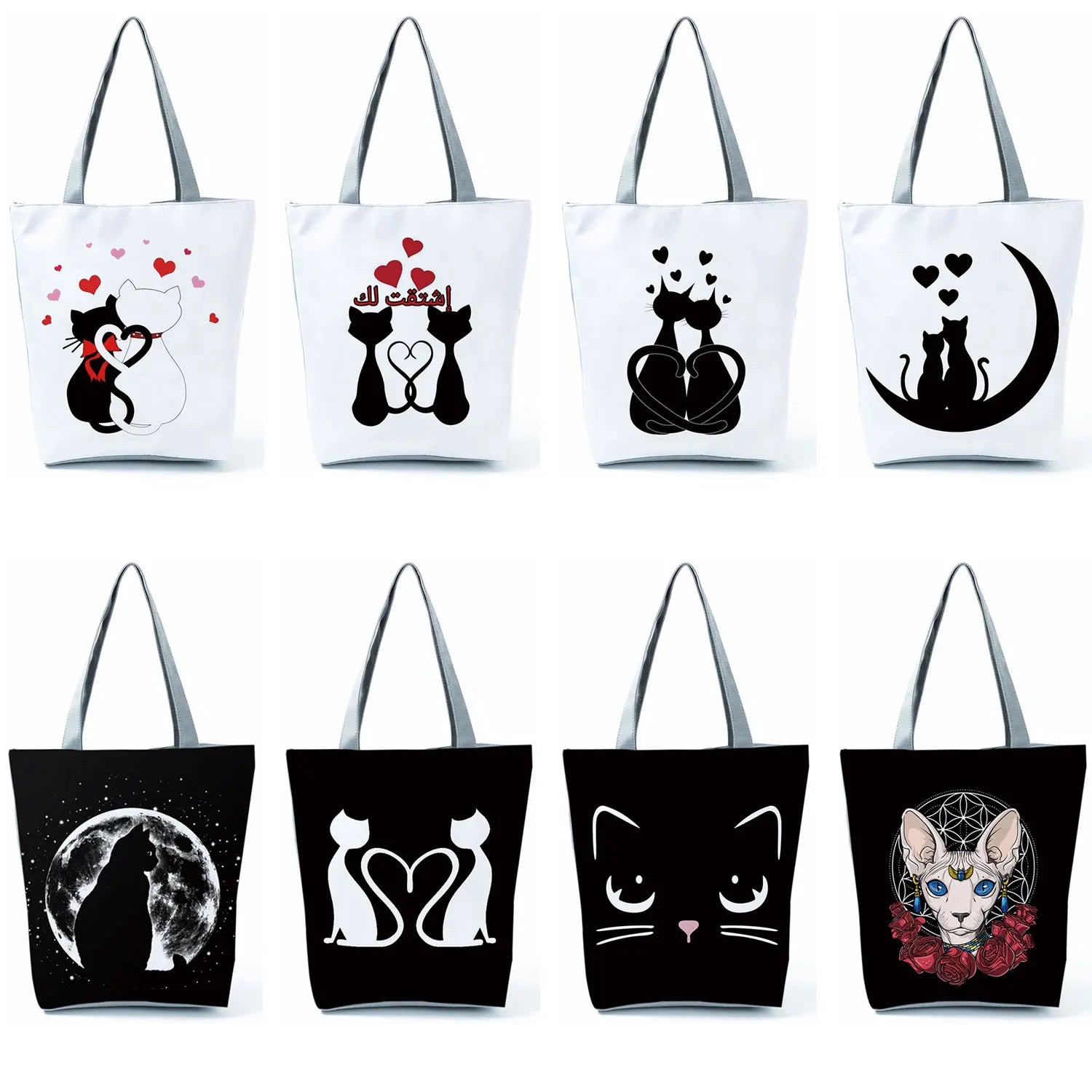 Love Cats Print Tote Bag High Capacity Shoulder Bag