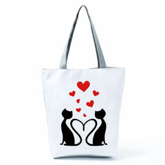 Love Cats Print Tote Bag High Capacity Shoulder Bag