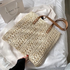 Straw Beach Bag Vintage Woven Shoulder Bag Shopping Travel Bag Summer Vacation