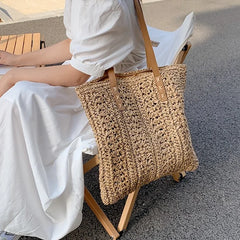 Straw Beach Bag Vintage Woven Shoulder Bag Shopping Travel Bag Summer Vacation