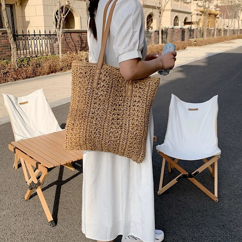 Straw Beach Bag Vintage Woven Shoulder Bag Shopping Travel Bag Summer Vacation
