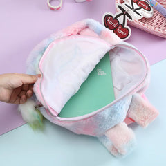 Unicorn Backpack for Girls Plush Schoolbag Rainbow Tail School Bags