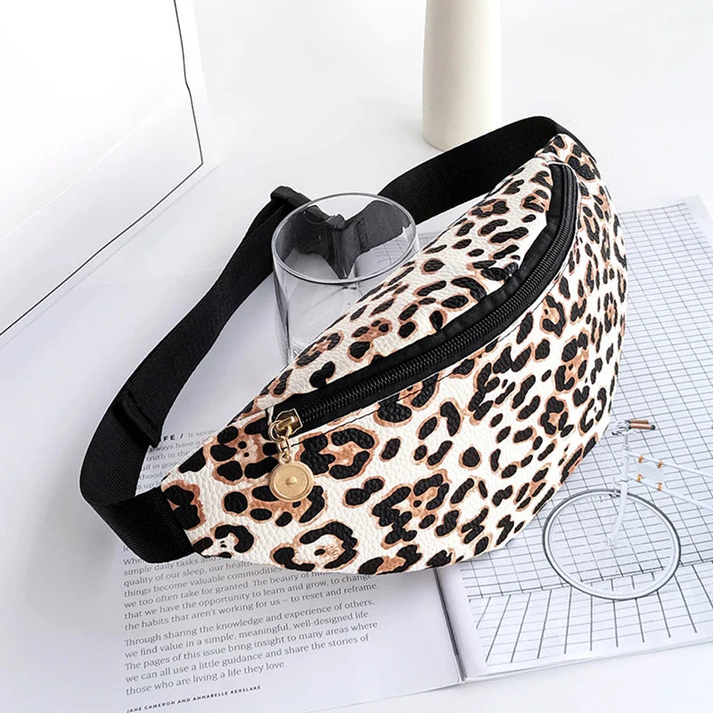 Waist Bag with Cow Leopard Shoe Print Fanny Pack PU Leather Purse