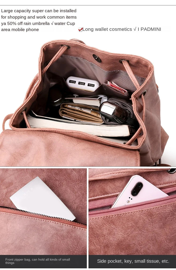 Women Backpack Pu leather Teenage Bags for Female Candy School Bag Outdoor