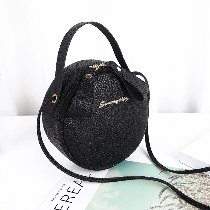Women Mini Circular Messenger Bag PU Leather Crossbody Bag