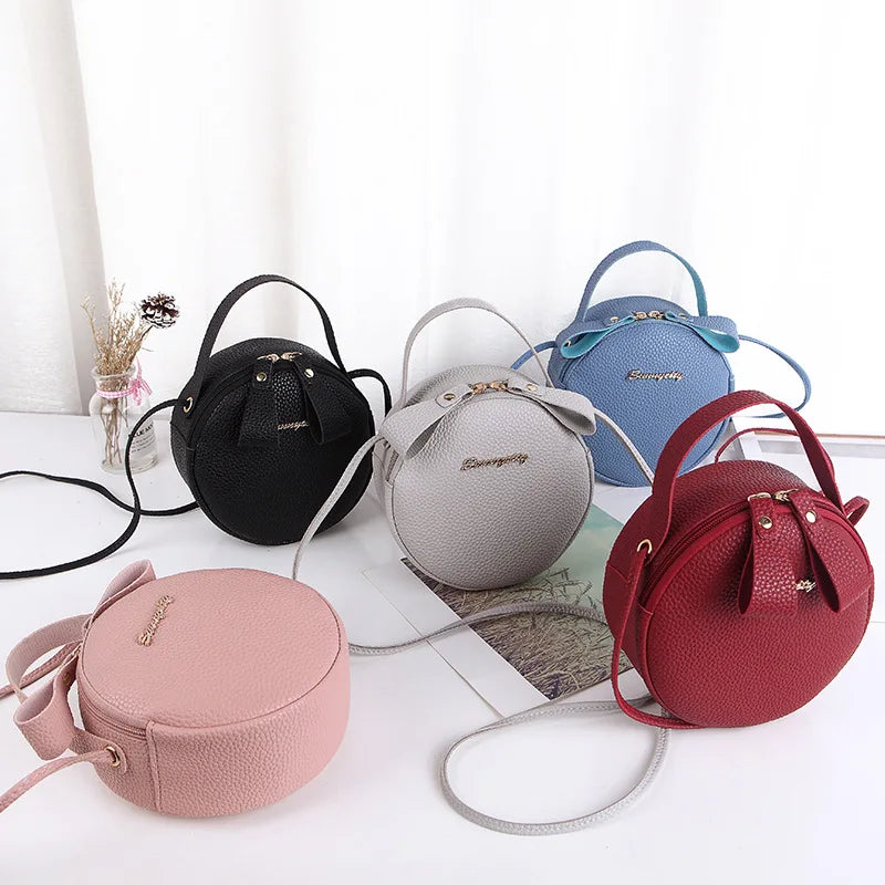 Women Mini Circular Messenger Bag PU Leather Crossbody Bag