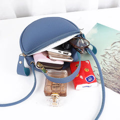 Women Mini Circular Messenger Bag PU Leather Crossbody Bag
