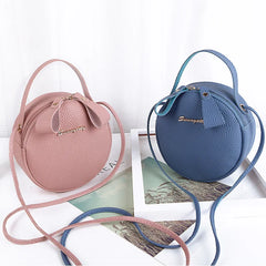 Women Mini Circular Messenger Bag PU Leather Crossbody Bag
