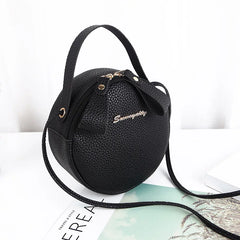 Women Mini Circular Messenger Bag PU Leather Crossbody Bag