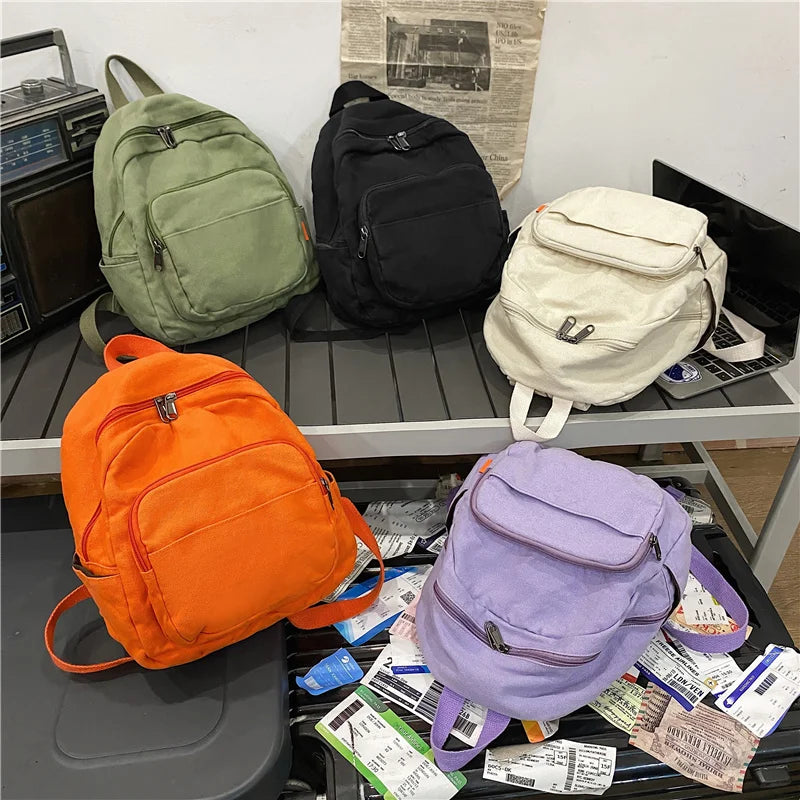 Vintage Canvas Mini Backpack Women School Book Bag Rucksack