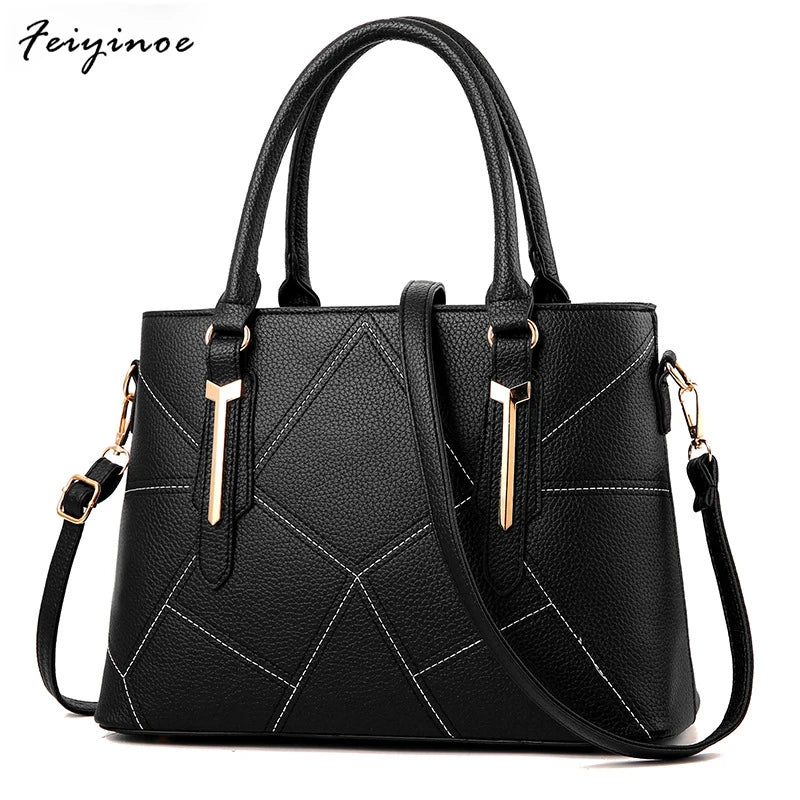 Women Handbags PU Leather Totes Bag Top-handle Embroidery Shoulder Bag