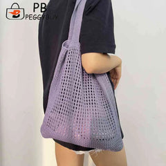 Women Hollow Knitted Shoulder Bag Crochet Tote Shopper Handbags Beach Bag