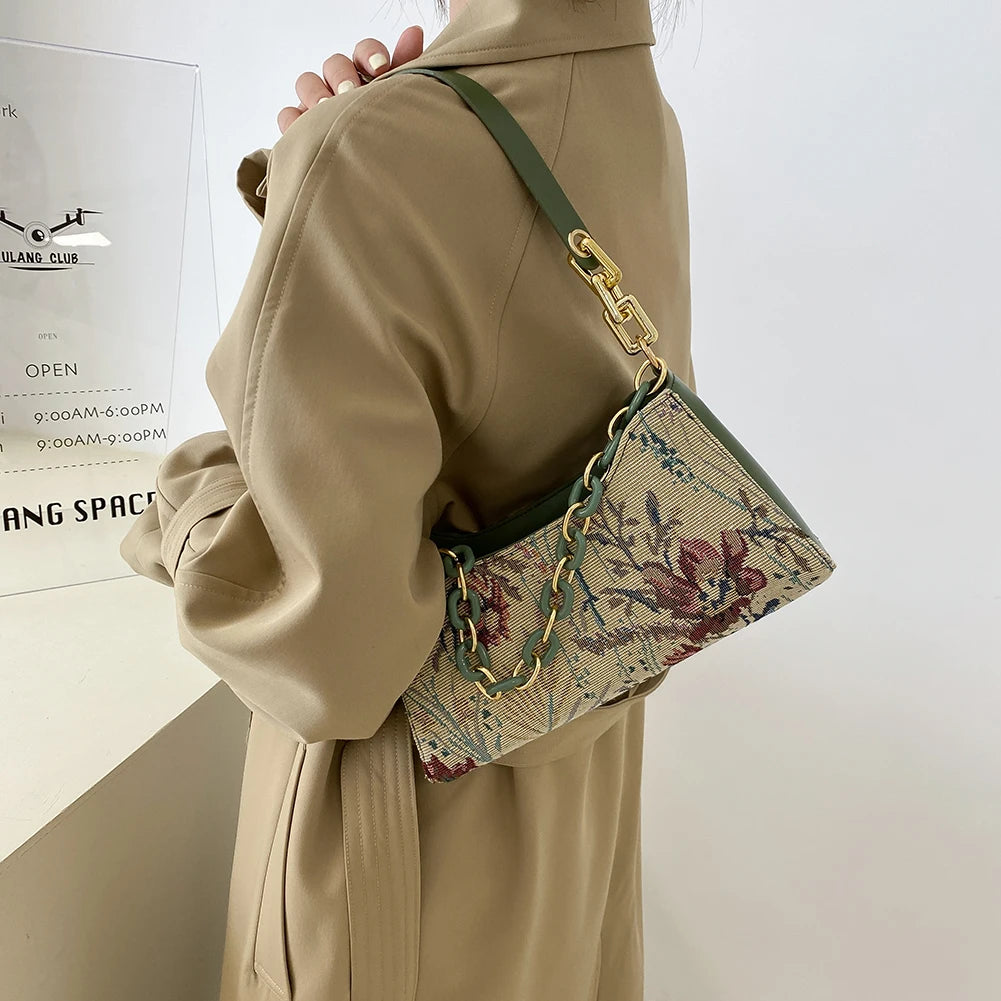 Women Floral Print Shoulder Bag Classic Small Purse Handbag