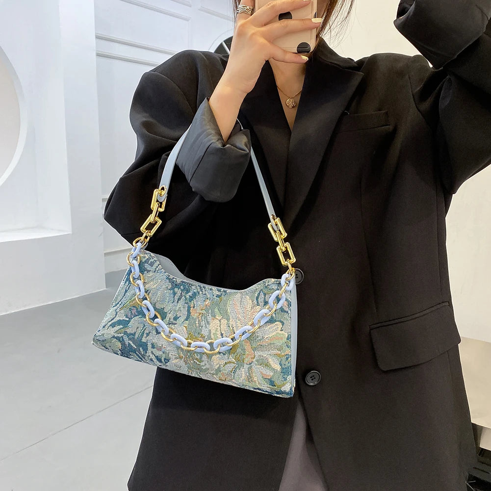 Women Floral Print Shoulder Bag Classic Small Purse Handbag