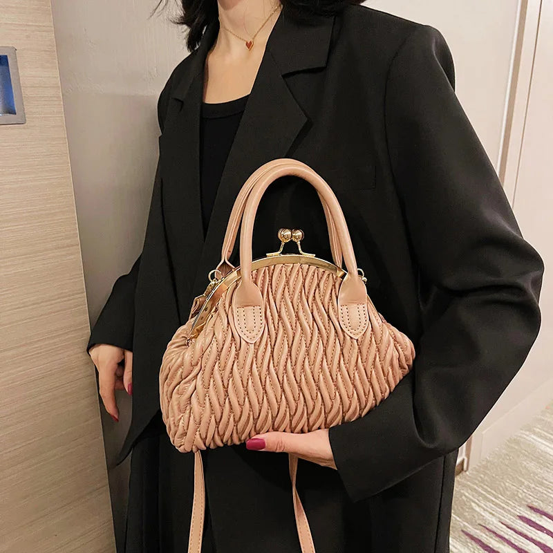 Green Silver Crossbody Bag Women Pleated Handbag Evening Clutch