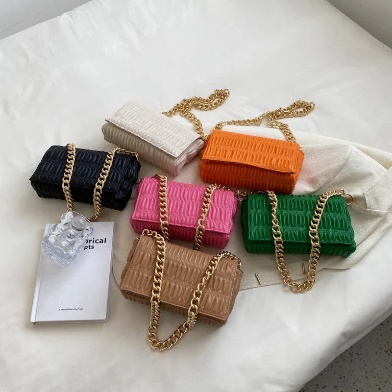 Women Smocked Bag Lady Small Shoulder Flap Bags PU Leather
