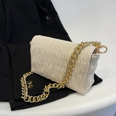 Women Smocked Bag Lady Small Shoulder Flap Bags PU Leather