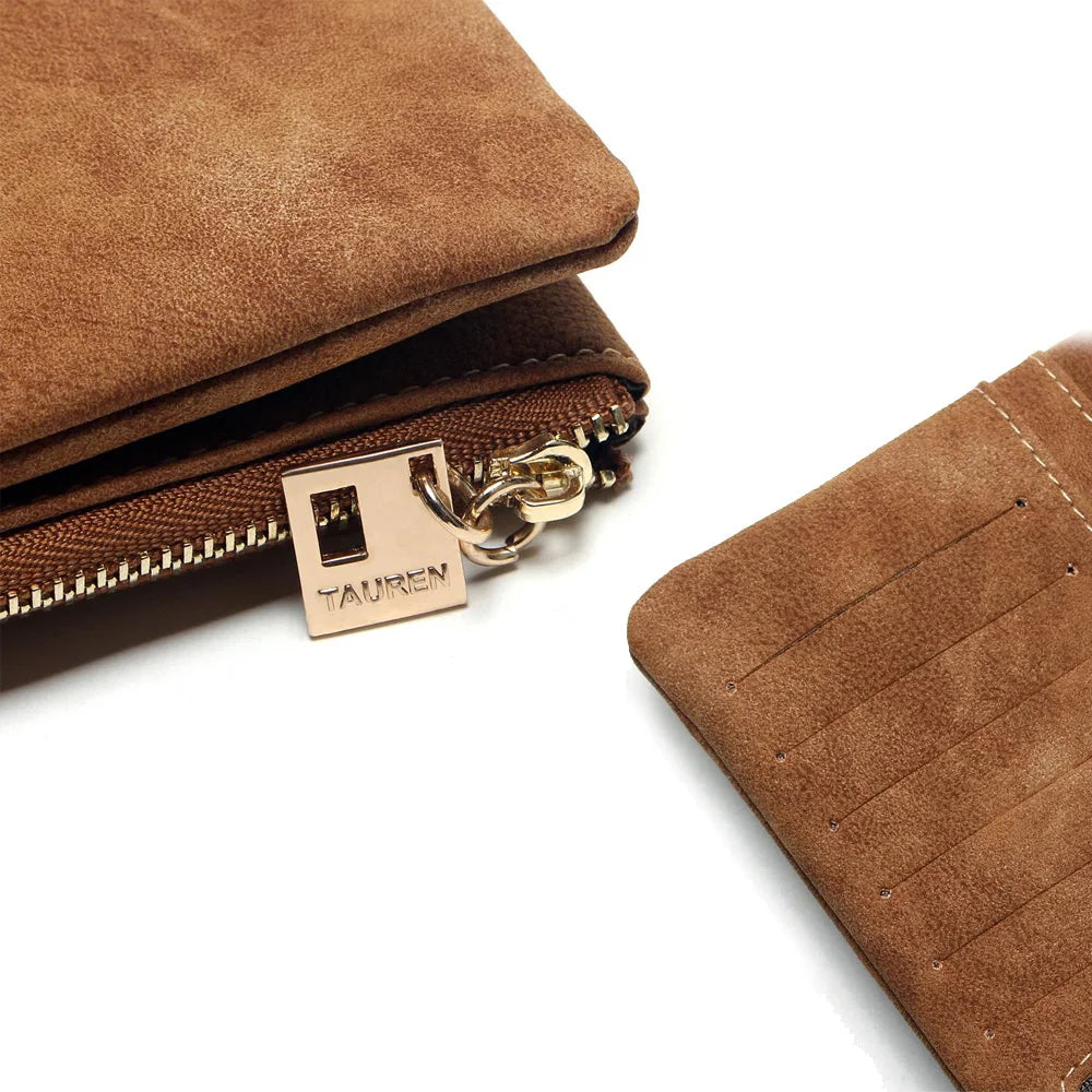 Women Wallets Nubuck Leather Zipper Long Purse Vintage Frosted